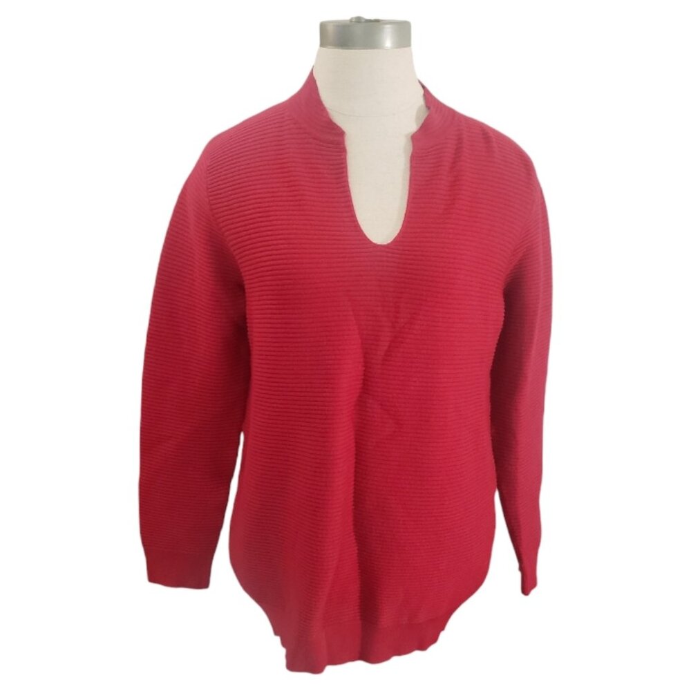 CT1979 Ethyl Red Ribbed V-neck Long Sleeve Sweater M